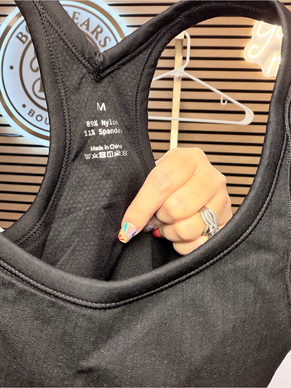 Black Ribbed Racerback Sports Tank Top - Picture 3 of 6